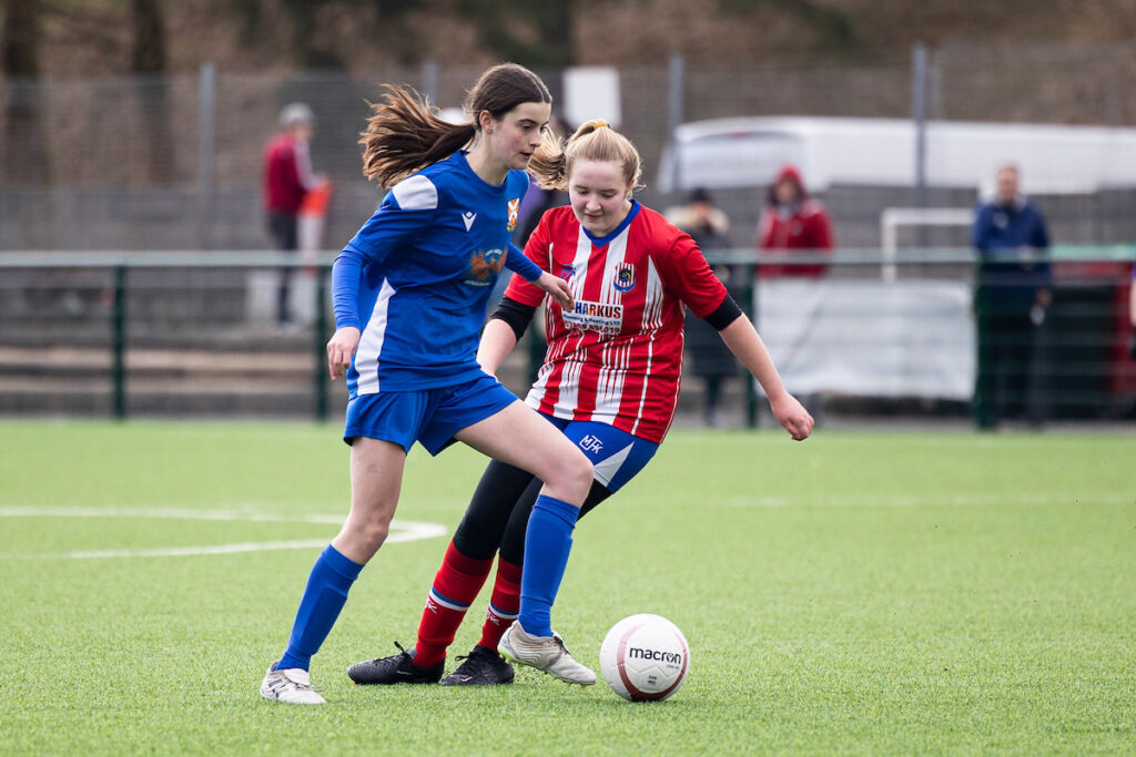 Cardiff Cosmopolitan v Abergavenny in the FAW Girls Cup semi final at The Bont Playing Fields on the 26th February 2023