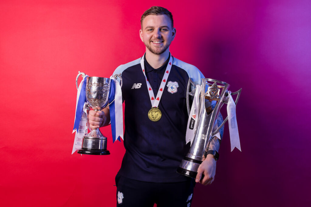 Cardiff City Women Head Coach Iain Darbyshire as Cardiff City Celebrate winning the 2022/23 FAW Women's Cup Final between Cardiff City Women & Briton Ferry Llansawel Ladies, Penydarren Park, Merthyr Tydfil, Wales