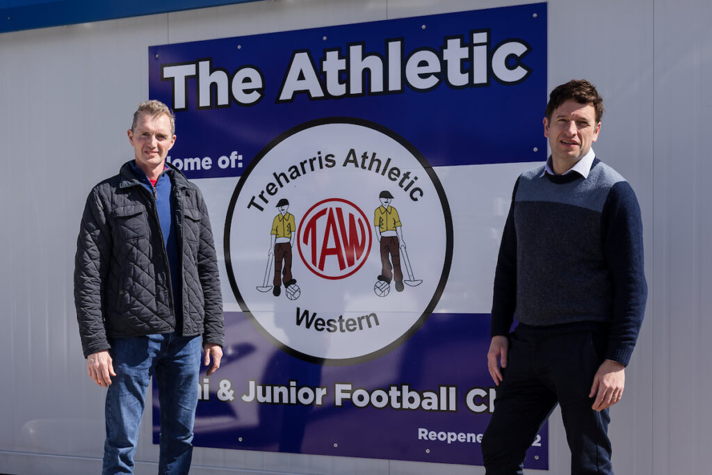 FAW CEO Noel Mooney & Secretary of State for Wales David T C Davies during a Children’s  Football Festival at the home of Treharris FC’s youth, Graig Berthlwyd to help support the Euro 2028 Tournament bid