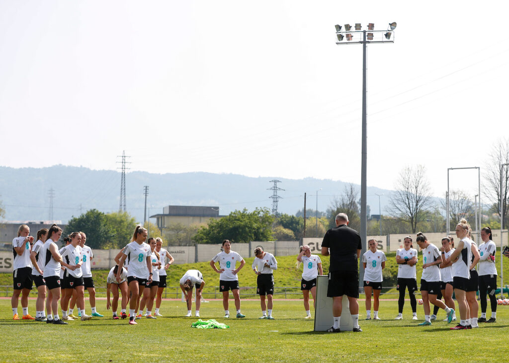 Wales' women during a training session in Guimarães ahead of their International Friendly against Portugal