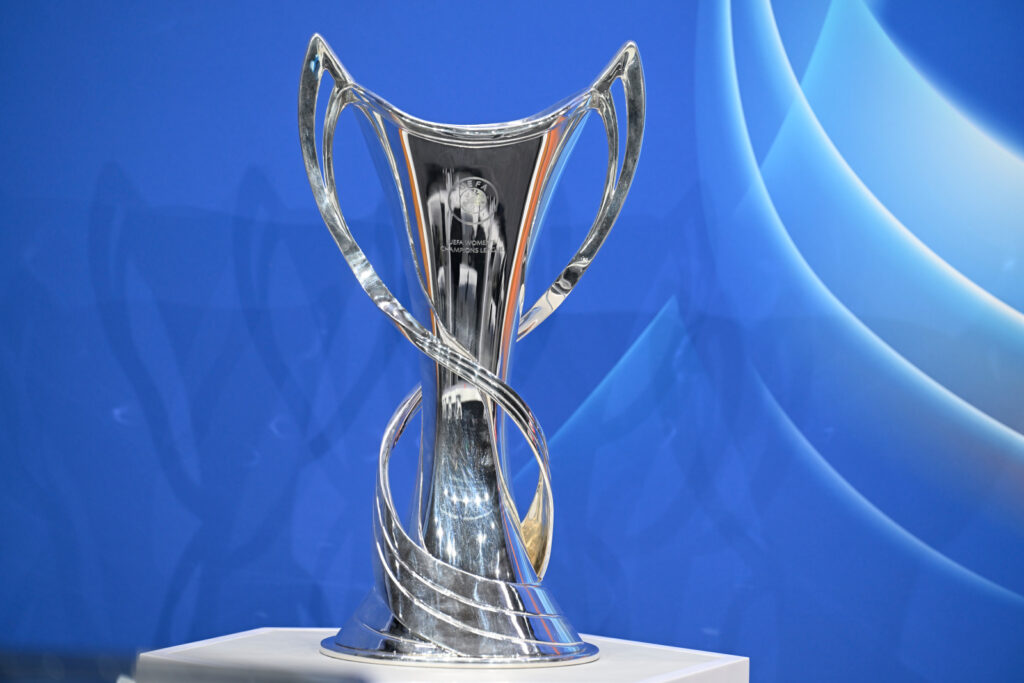 A picture of the UEFA Women's Champions League trophy. The FAW intends to bid for the 2029 final that would be hosted at the Principality Stadium in Cardiff.