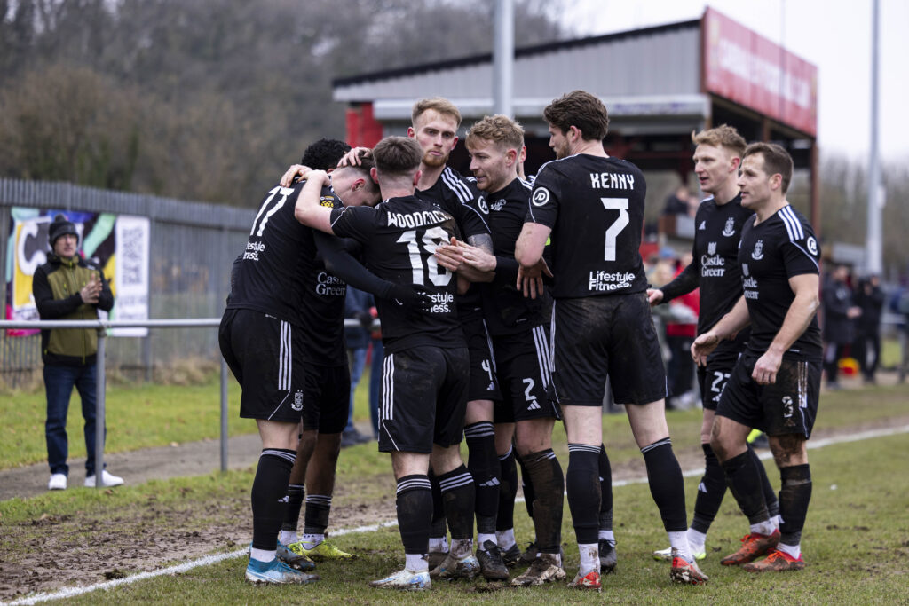 Rhys Hughes of Connahs Quay celebrates scoring his sides first goal.
Caerau Ely v Connahs Quay in the JD Welsh Cup at Cwrt yr Ala Road on the 16th February 2025