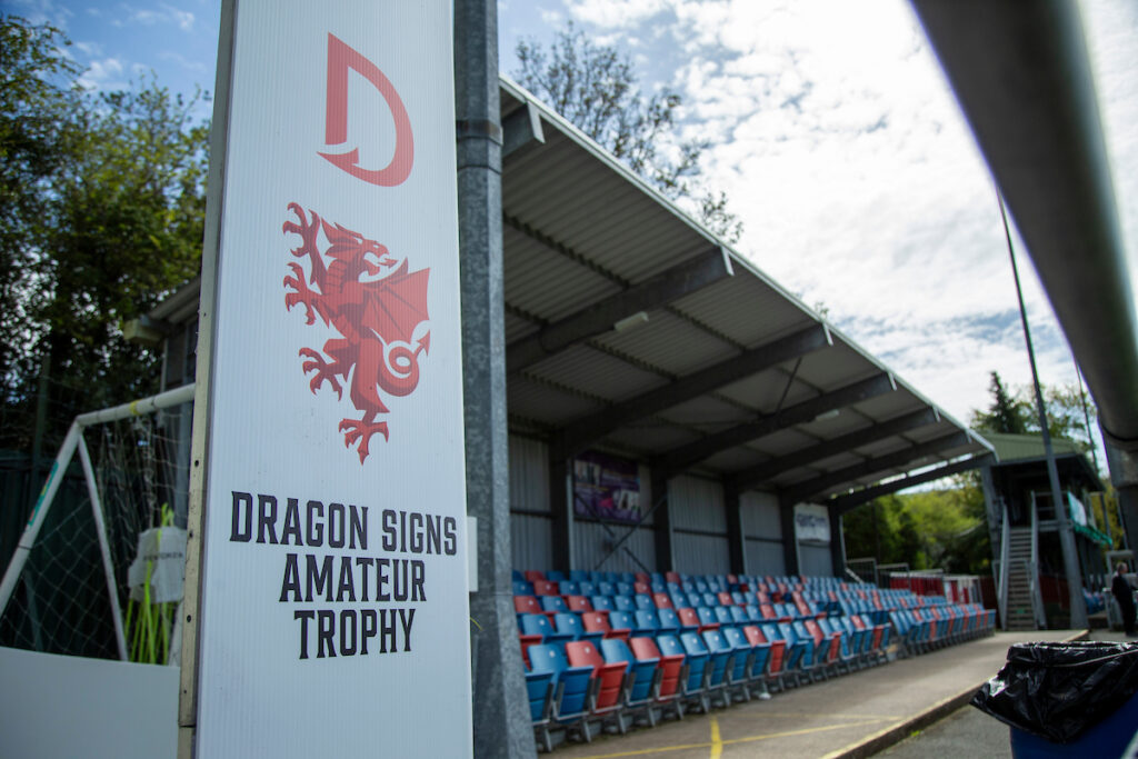 General View during the 2023/24 Dragon Signs FAW Amateur Trophy Final fixture between Newport City FC and Penrhyncoch FC at Latham Park, Newtown, Wales