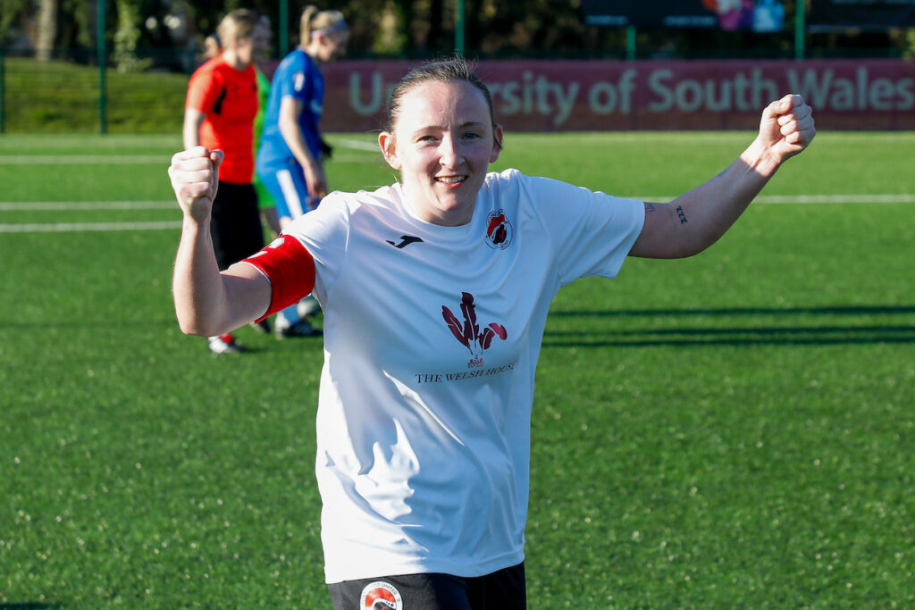 Pontypridd United Women celebrate after  the 2024/25 Genero Adran South league fixture between Pontypridd United Women and Penybont Women FC at  USW Sports Park, Pontypridd, Wales