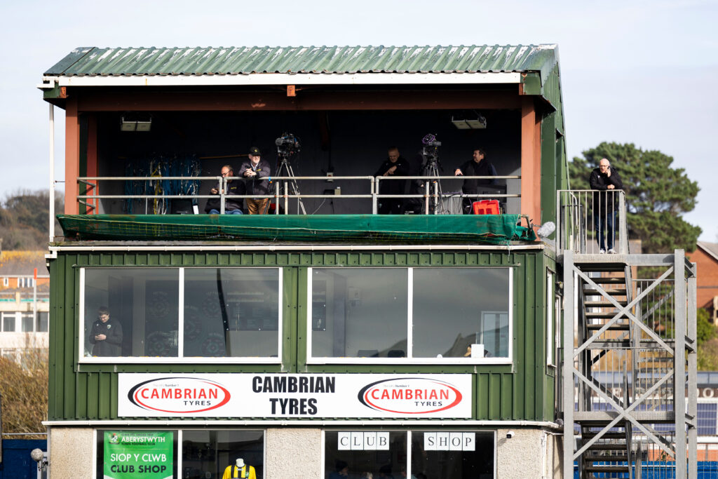 Sgorio gantry ahead of kick off. Aberystwyth Town v The New Saints in the JD Cymru Premier at Park Avenue on the 27th October 2024