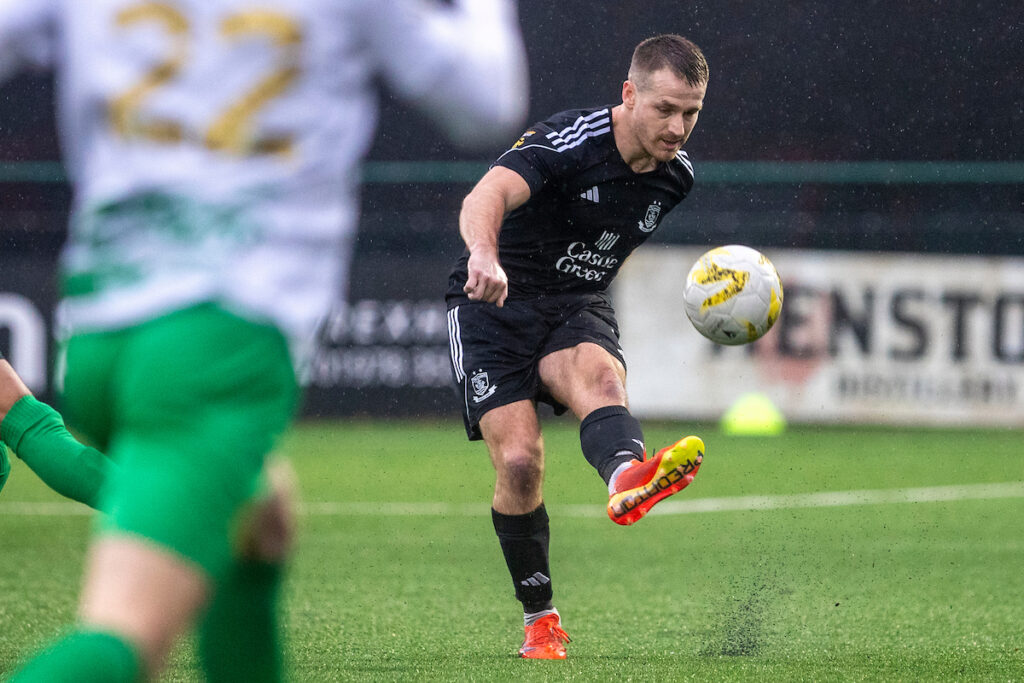 Connah's Quay Nomads' Chris Marriott during the JD Cymru Premier fixture between The New Saints and Connah's Quay Nomads at Park Hall Stadium, Oswestry. 31st of December, Oswestry, England