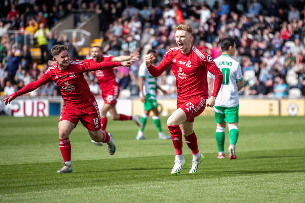 Connah's Quay Nomads' Declan Poole opens the scoring during the JD Welsh Cup Final between The New Saints and Connah's Quay Nomads at Rodney Parade.