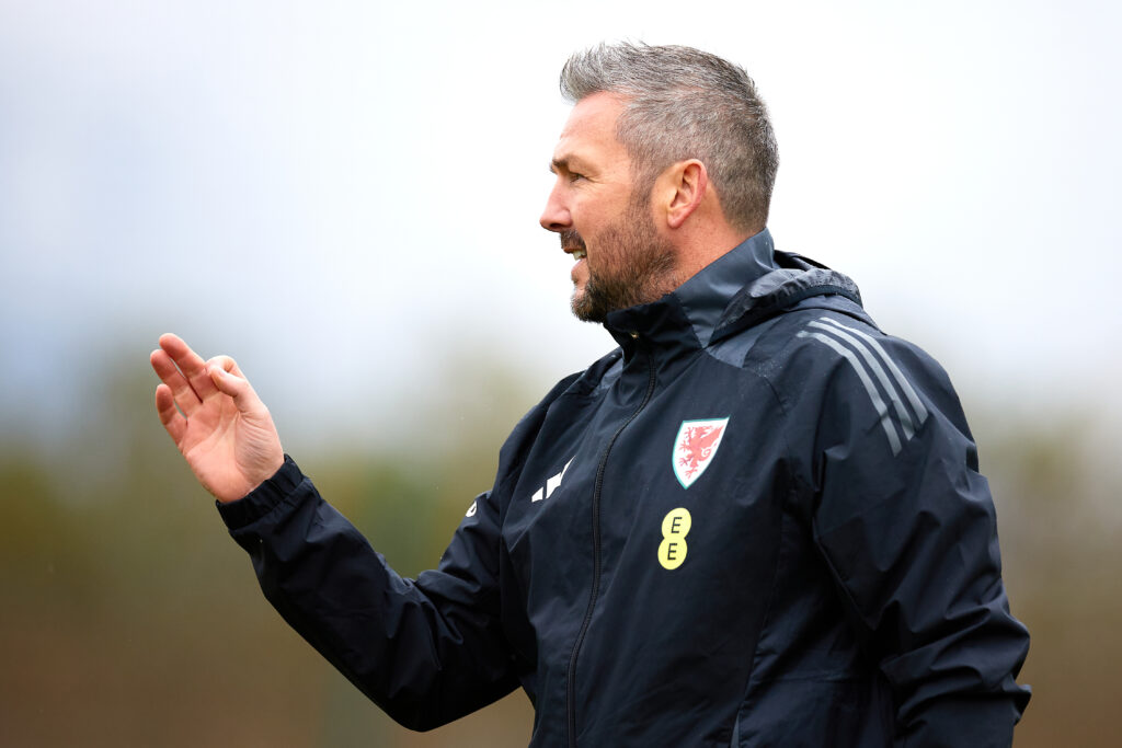 Cymru U21 boss Matty Jones during a training session at Oliva Nova Sports Centre, on March 17, 2025 in Oliva, Spain