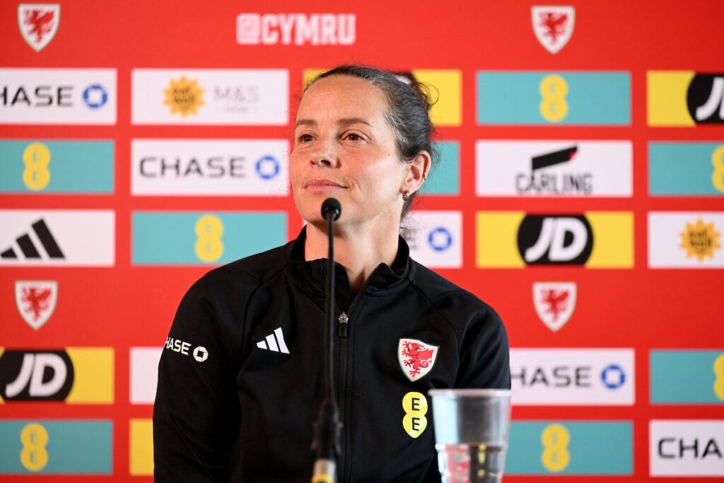 Rhian Wilking during a Cymru EURO 2025 squad announcement press conference at the summit of yr Wyddfa 