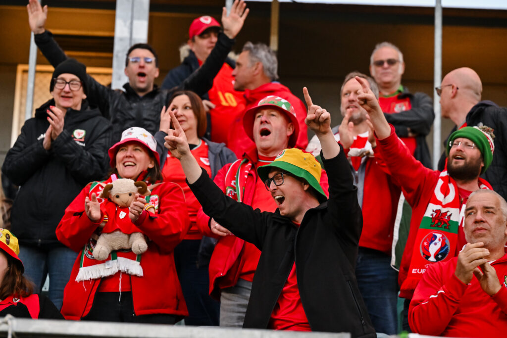 Wales fans during the UEFA Women’s Nations League A Match between Sweden and Wales at Gamla Ullevi Stadium in Gothenburg on the 8th April 2025