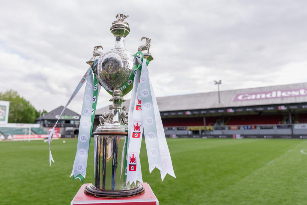 A detailed view of the JD Welsh Cup at Newport County AFC's Rodney Parade