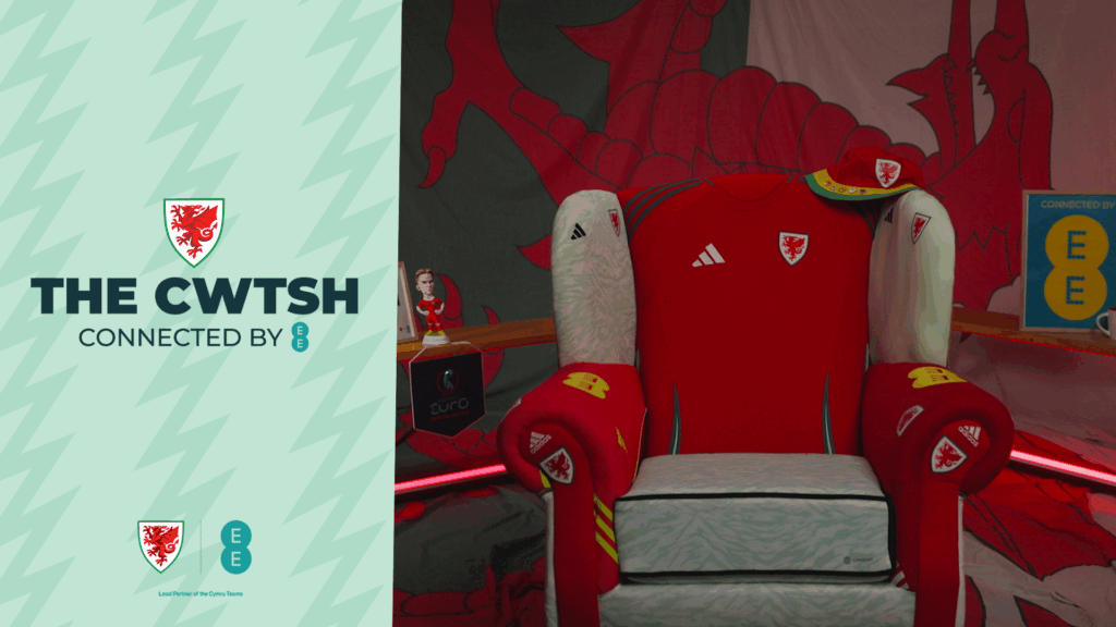 The Cwtsh chair, a chair used by Cymru for their YouTube programme at UEFA EURO 2025