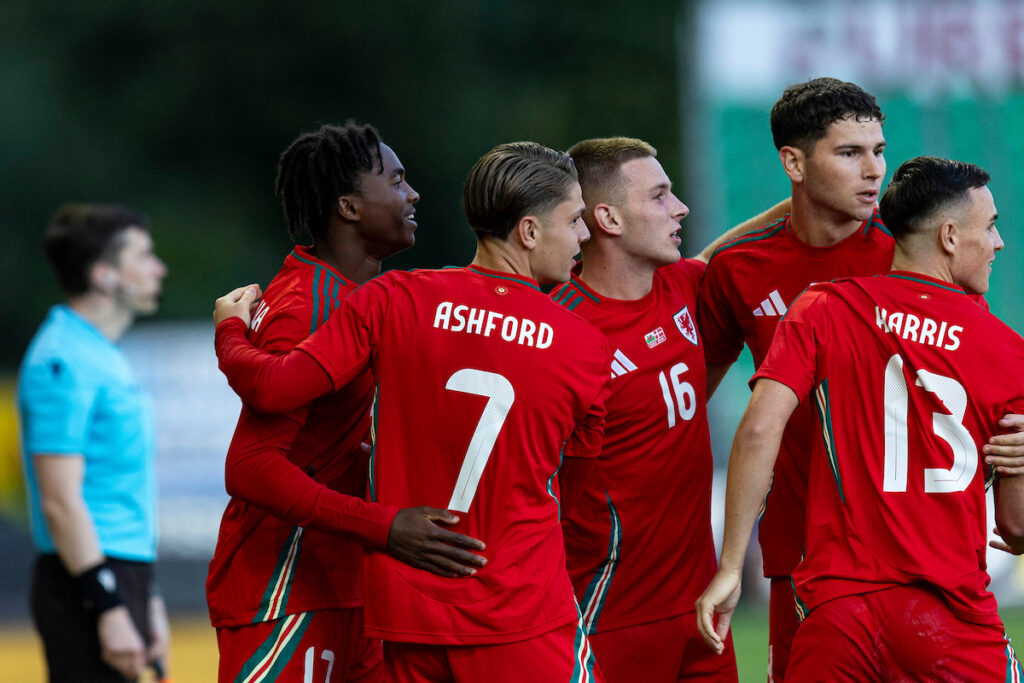 Tanatswa Nyakuhwa of Wales celebrates scoring his sides first goal.
Cymru u21 v Denmark in a UEFA Under 21 Championship Qualifier at Rodney Parade on the 8th September 2025