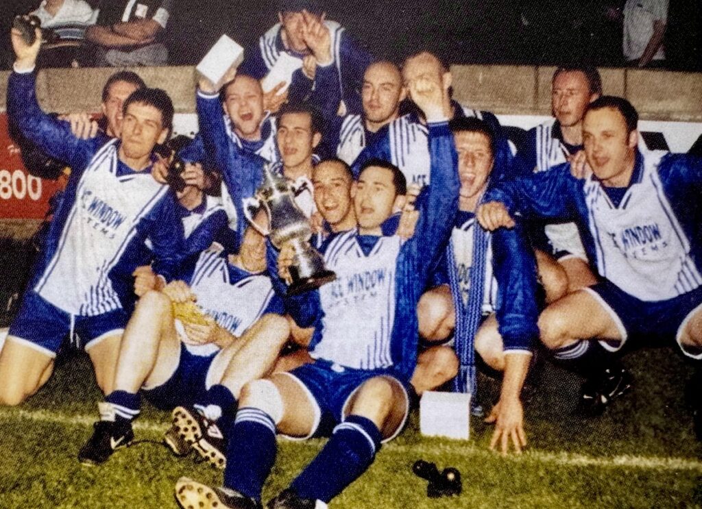 Robert Cockings celebrates winning the Welsh League Cup with Port Talbot Town