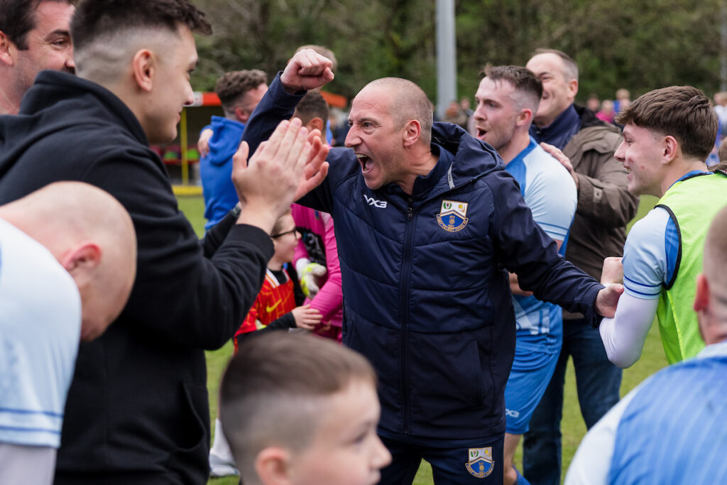 Robert Cockings celebrates with Port Talbot Town players