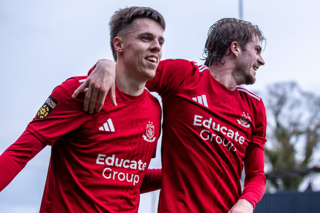 Connah's Quay Nomads' Harry Franklin makes it 3-0 during the JD Welsh Cup fixture between Bala Town and Connah’s Quay Nomads at Maes Tegid, Bala. 18th of October, Flint, Wales