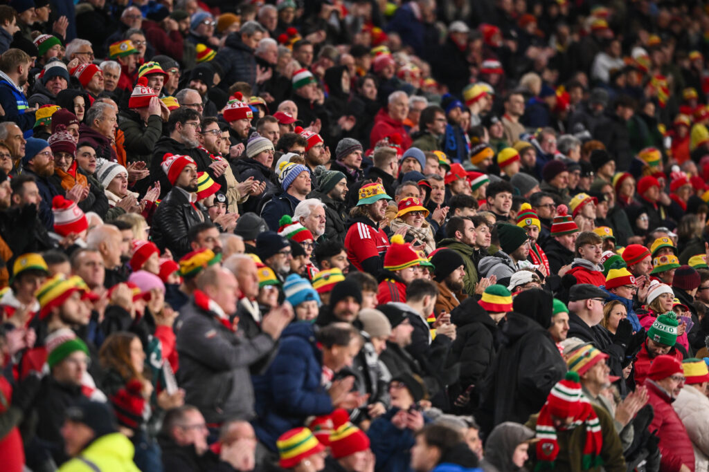 CARDIFF, WALES - 18 NOVEMBER 2025: Wales fans during the 2026 FIFA World Cup European Qualifying fixture between Wales & North Macedonia on the 18th of November at the Cardiff City Stadium, Cardiff, Wales